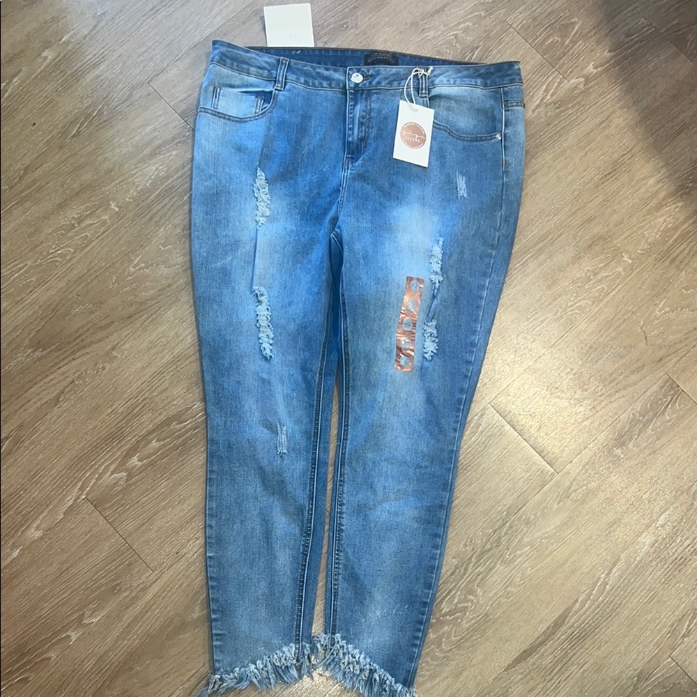 Blue Ankle Cropped Distressed Jeans